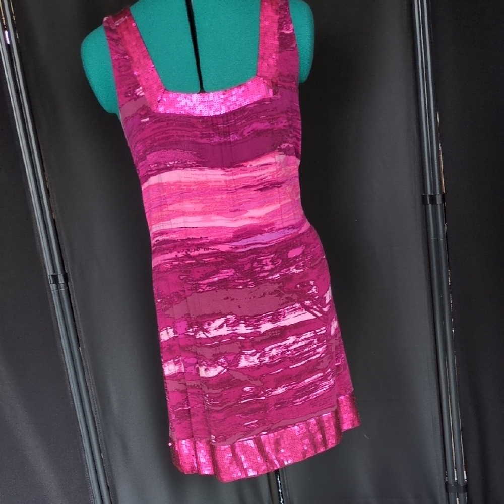 Express Hot Pink Patterned Dress Top with sequins